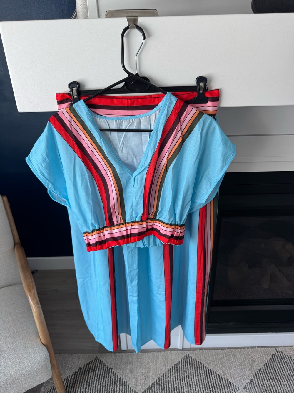 Rosa Clothing Boho Color Block Stripe V Neck Top Skirt Set